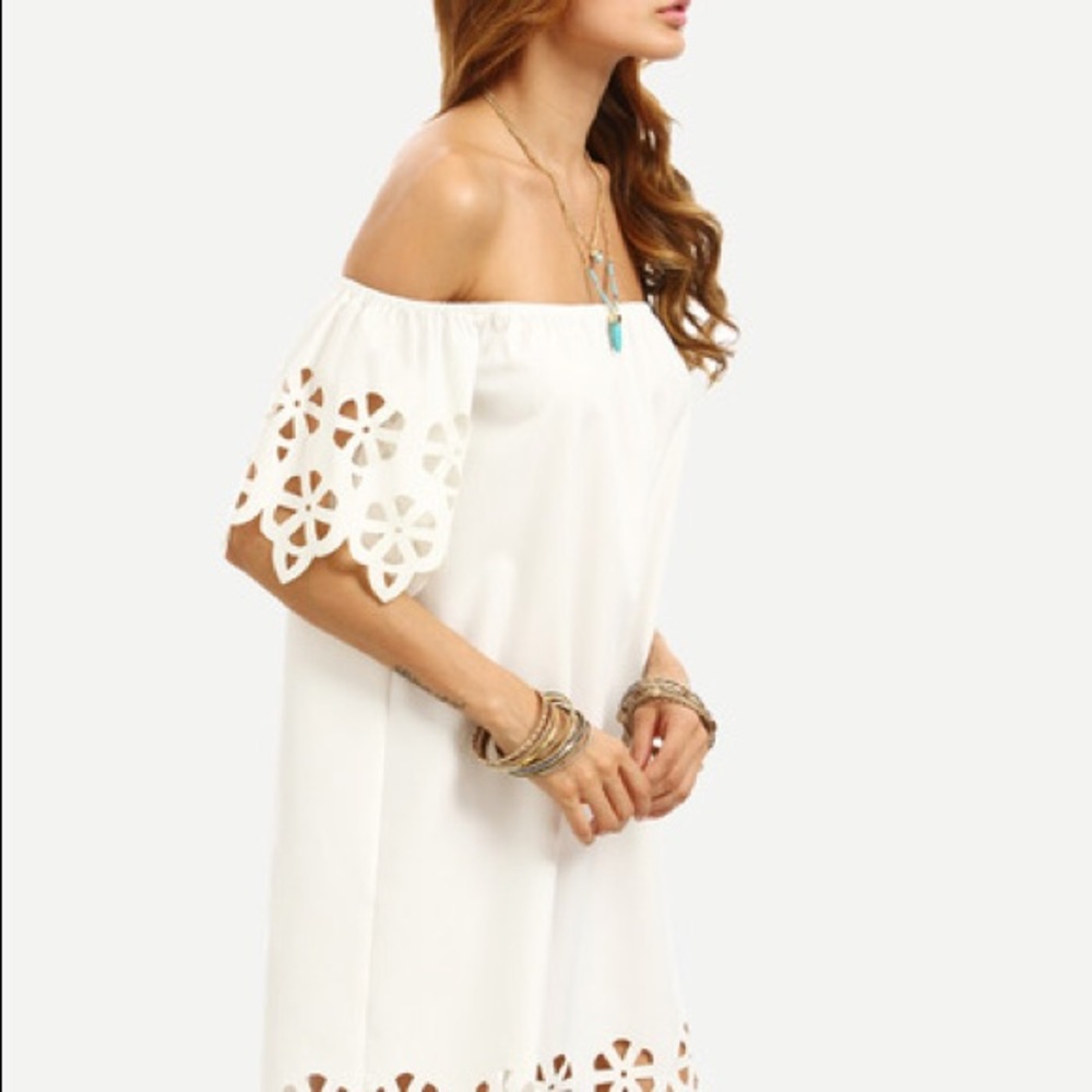 LAST! WHITE Cutout Off The Shoulder Shift Dress - Picture 5 of 7
